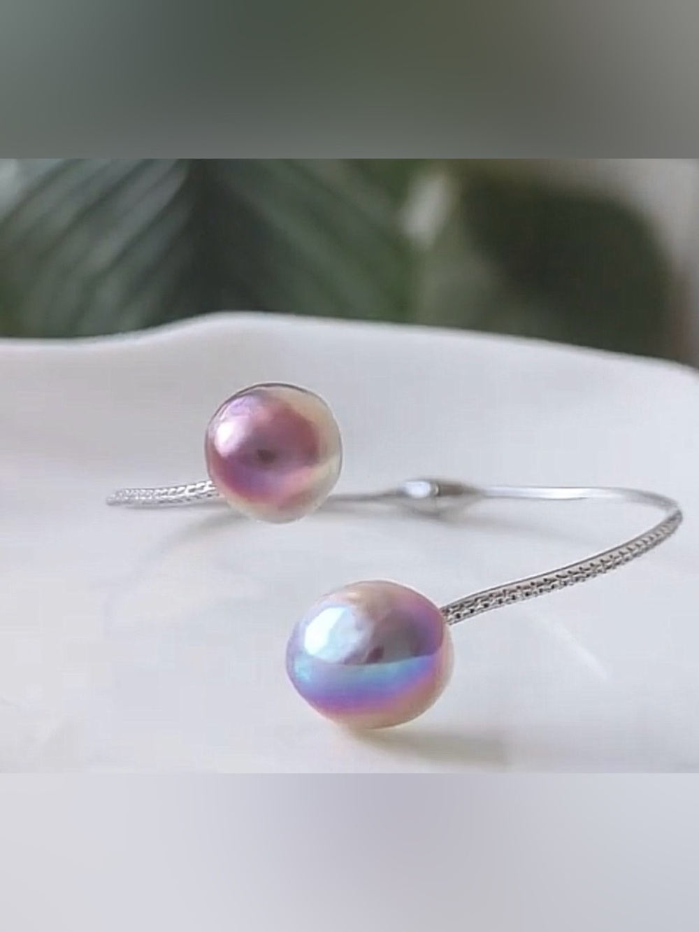 Iridescent Pink/purple Mabe freshwater  Pearl Open double bangle Bracelet